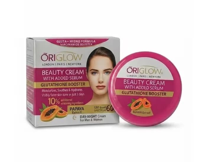 Origlow Beauty Cream with Serum – SPF 60 – Glutathione Booster with Papaya Extracts – Moisturizing & Hydrating Day & Night Facial Care for Men & Women