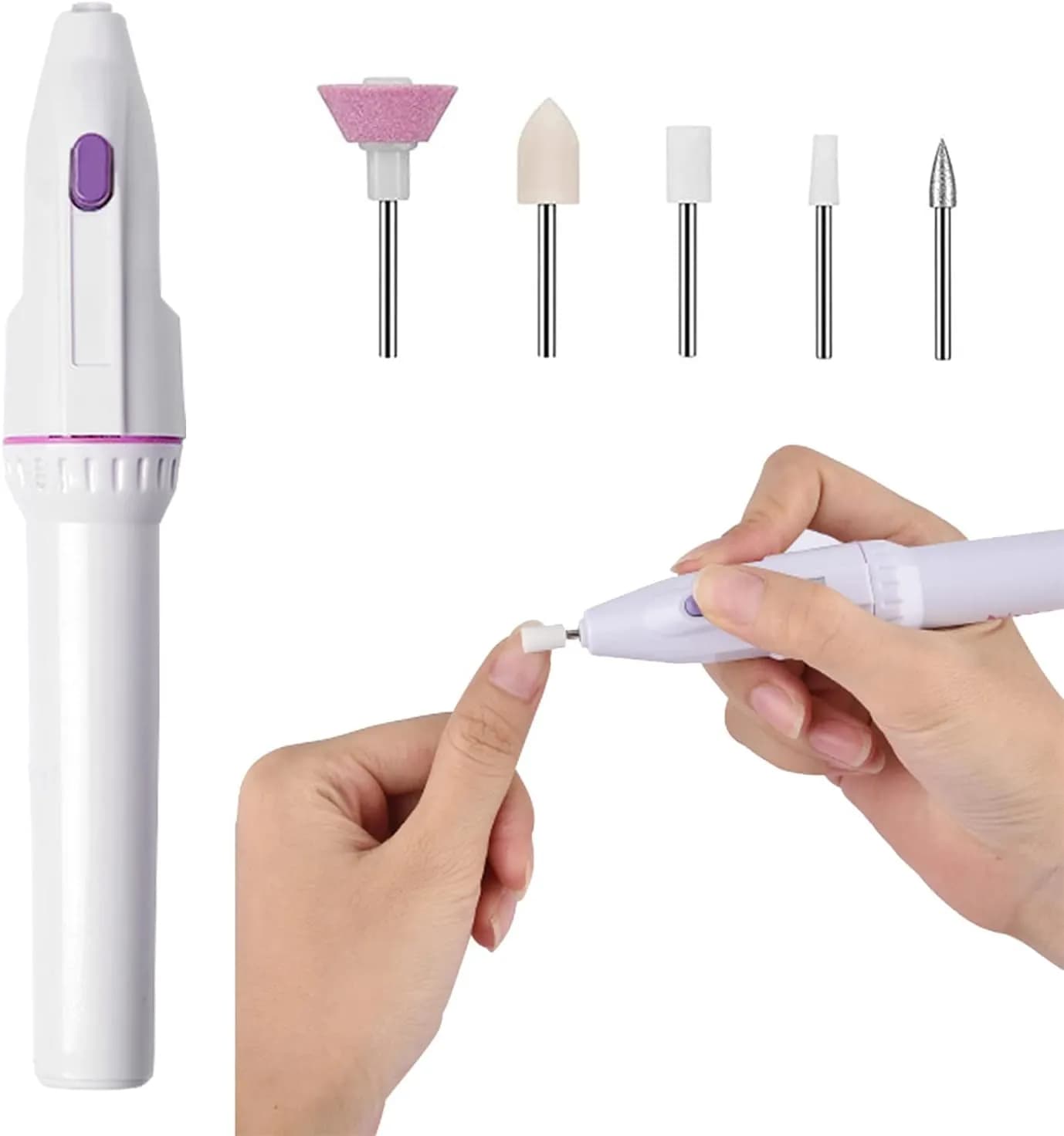 Electric Nail Drill Kit 5 in 1 Portable Professional Nail File with 5 Changeable Drill Bits for Manicure Pedicure Acrylic Nail Polishing