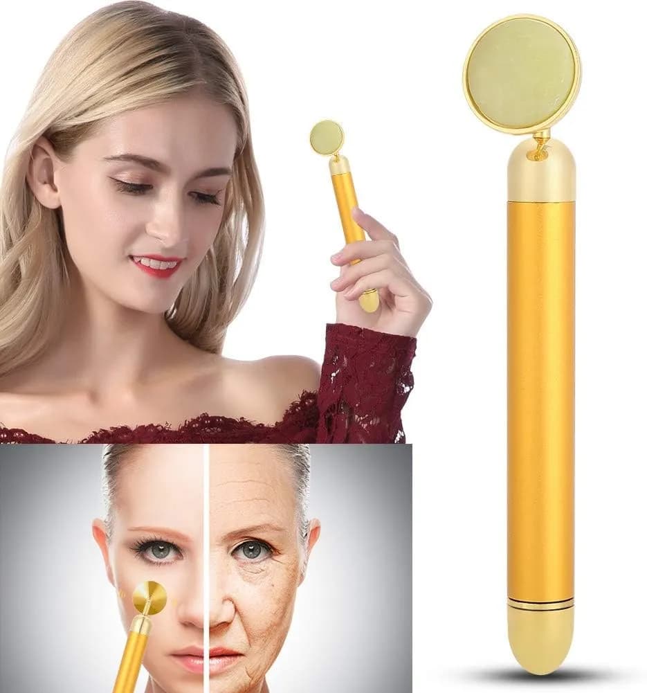 Micro Current Facial Massager Golden Beauty Bar 6000 Vibrations Handheld Face Neck Body Massage Roller