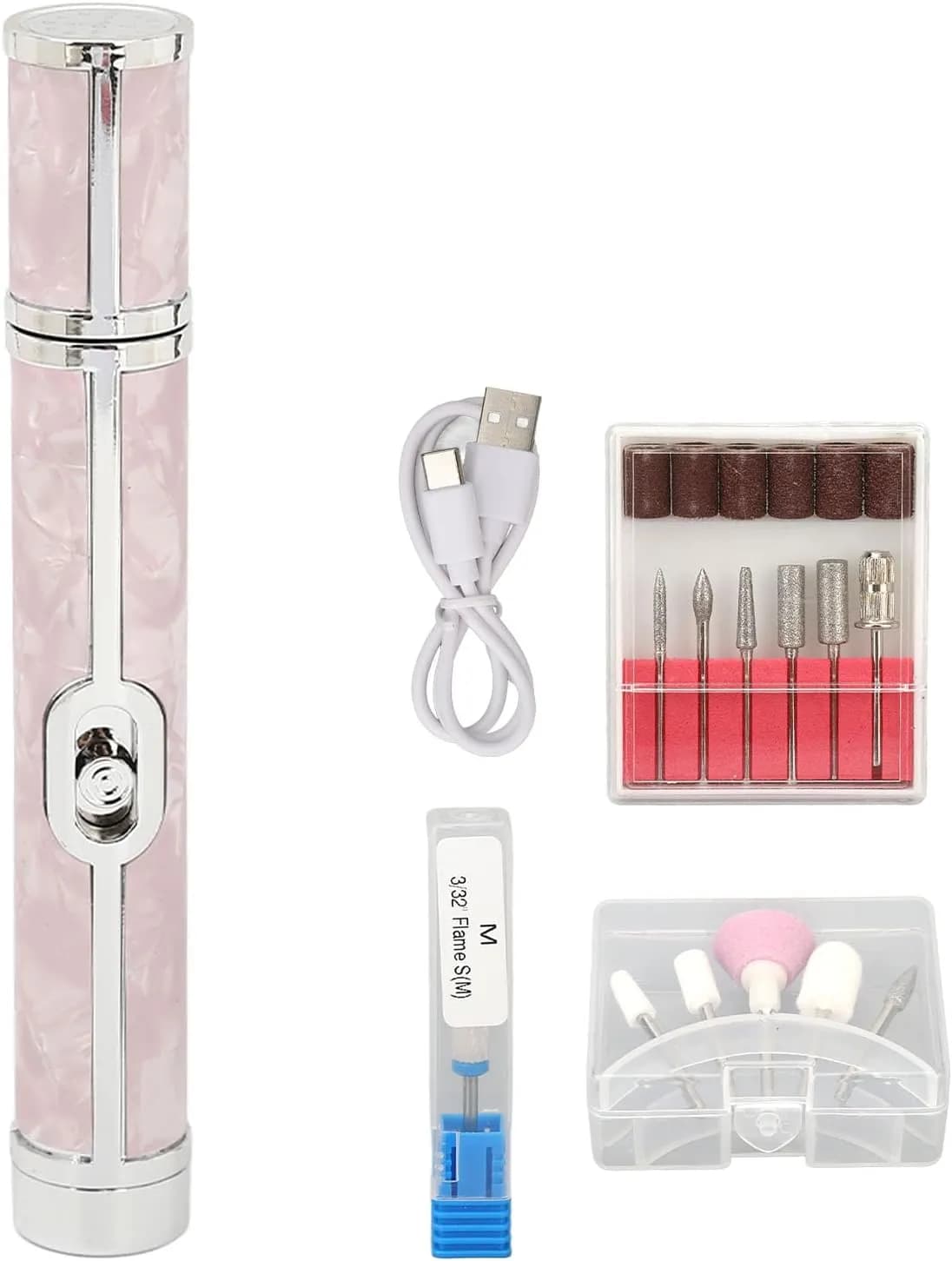 Electric Nail Drill 20000RPM USB Rechargeable Nail Polisher 4 Speed Manicure Pedicure Machine with Grinding Bits